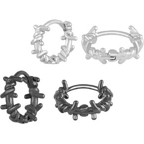 Sacina Set of Silver-tone-tone and Black Barbed Wire Hoop Earrings, Grunge Earrings, Emo Earrings, Punk Earrings, Y2k Earrings, Gothic Earrings, Christmas Jewelry Gift for Women