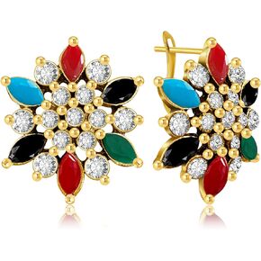 Bohemian Sparkly Crystal Flower Rainbow Lightweight Huggie Earrings Dainty Ethnic Sunflower Daisy Earrings For Women Jewelry Gifts