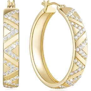 Gold Hoop Earrings 14K Gold Earrings for Women V Shaped Cubic Zirconia Inlay Thick Gold Hoop Earrings Gold Earrings for Women Earrings Hoops Presents for Women 30mm
