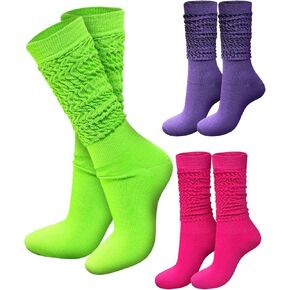 Neon Slouch Scrunch Socks 3 Pairs Slouch Socks for Woman 80s Accessories for Women, Neon Women's Leg Warmers Heavy Soft Extra Long Scrunchy Socks