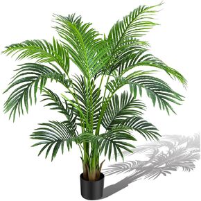KOL 4ft Artificial Areca Palm Tree Plant, 47in Fake Cane Palm Silk Tree Indoor Outdoor, Dypsis Lutescens, Realistic Faux Silk Plants for for Office Home Garden Decoration, Lifelike Modern Decor