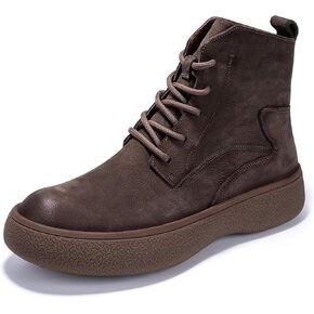 Men Lace Up Cowboy Boots, Genuine Leather Casual Fashion Wide Comfortable Durable Western Chelsea Chukka Boots, Round Toe Non-Slip Oxford Rubber Work Shoes Retro Stylich
