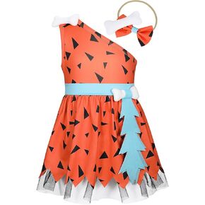 LEACOOLKEY Kids Baby Caveman Costume Toddler Girls Historical Stone Age Dress Halloween Costume Birthday Outfits