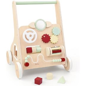 PairPear Wooden Baby Walker Push and Pull Learning Activity Walker,Toddler Sit to Stand Push Walker Toys Gift for Baby Boys and Girls 12 m+ （Pink Rabbit）