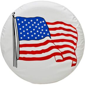 15 inch Spare Tire Cover Wheel Covers for RV Camper Travel Boat Trailer All Cars Tire Diameter 27""-29"", White American Flag, WF015
