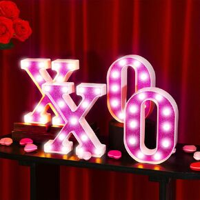 Valentine's Day LED Letter Large Light up XOXO Sign 8.7" Tall LED XOXO Word Marquee Signs XOXO LED Letter Lights Valentines Light up Letters Sign Decorations for Home Bedroom Decor