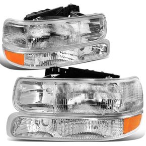 DNA MOTORING HL-OH-CS99-4P-OEM Chrome Factory Style Projector Headlights Compatible with 99-02 Silverado 00-06 Suburban/Tahoe Bottom Bumper Lights Fit OE Grill
