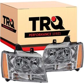 TRQ Headlight Assembly Set Headlights Driver & Passenger Side Halogen Compatible with 2007-2013 Chevrolet Avalanche 2007-2014 Suburban 1500 Suburban 2500 Tahoe GM2502263 GM2503263