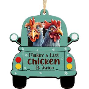 Chicken Christmas Ornaments, Christmas Makin a List Chicken It Twice Funny Ornaments for Farmer, Christmas Tree Hanging Farm Animal Decor, All Over Printed 2 Layer Ornaments 3.5 Inches