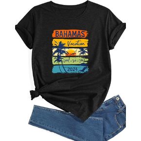 تي شيرت نسائي بأكمام قصيرة وفتحة رقبة مستديرة ورسومات مطبوعة، بلايز صيفية غير رسمية in Kuwait