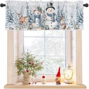 Christmas Valance, Winter Wonderland Snowman Snowy Scenery Valances for Windows Rod Pocket Curtain Valances Merry Christmas Window Treatment Small Curtain for Xmas Winter 54" W x 18" L, 1 Panel