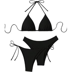 SOLY HUX Women's Sexy Halter Bikini Set 3 Piece Swimsuit High Cut Bathing Suits Beach Wear