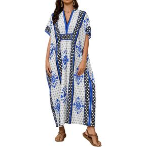 Bsubseach Kaftan Dresses for Women V Neck Modern Caftans Plus Size Swimsuit Coverup Beach Loungewear Dress
