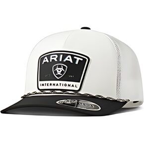 قبعة سائق الشاحنة Flexfit 110 باللون الأبيض للرجال من ARIAT مع رقعة مطاطية