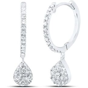 Jewels By Lux 10kt White Gold Womens Round Diamond Hoop Teardrop Dangle Earrings 3/8 Cttw