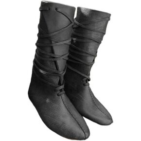 Renaissance Medieval Pirate Cosplay Halloween Boots Men Women PU Leather Mid Calf Lace Up Vintage Stage Viking Tied Shoes Boots