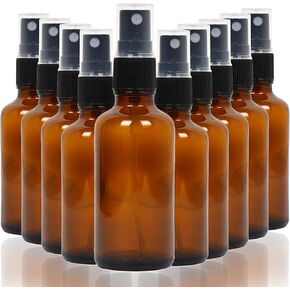 Youngever 10 Pack Empty Amber Glass Spray Bottles, 4 Ounce Refillable Container for Essential Oils, Cleaning Products, or Aromatherapy