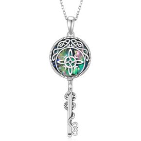 Witches Knot Necklace 925 Sterling Silver Witch Knot Necklace Abalone Shell Good Luck Irish Pagan Wiccan Jewelry Gift for Women