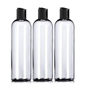 MountainLeaf 3 Pack 16 oz Plastic Empty Bottles with Black Press Disc Caps for Shampoo, Lotion, Hand Sanitizer, Dish Soap Etc, Refillable, BPA Free, Made in U.S.A (Black bottle)