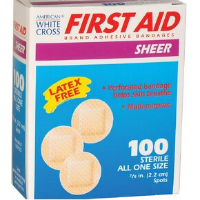 Covidien 261848 American White Cross Sheer Spots Adhesive Bandage, 7/8" Diameter, Pack of 100