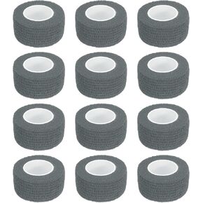 MECCANIXITY 12 Pack Elastic Cohesive Bandage Wrap 1 Inch x 5 Yards Breathable Self Adhesive Athletic Tape Roll Gray for Sports Wrist Ankle Support