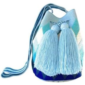 Original Wayuu Mochila Bag For Women, Colombian boho bags, Handmade With Big Nice-Looking Tassels (Medium, Blue Shades - Medium)
