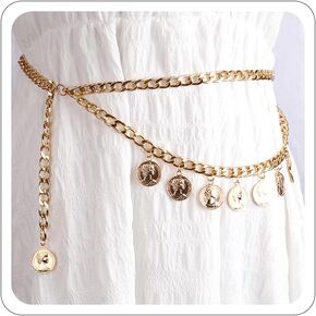 Gold Chain Belt for Dress Women Pirate Waist Chain Coin Pearl Sunflower Waist Chain Beach Belly Body Chains Gold Pirate Accessories Fashion Waist Jewelry