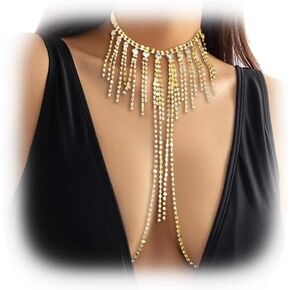 Sexy Rhinestone Non Piercing Nipple Jewelry with Chest Chain Rhinestone Nipple Stickers Crystal Harness Body Chain Festival Rave Bra Chain Jewelry for Women