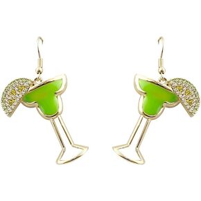 Beverage Drink Drop Dangle Earrings for Women – Martini, Margarita, Beer, Champagne, Wine Glass Bottle – Happy Hour Fashion – Cute - Fun – Beautiful Genuine Crystals – Gold Plated – with Gift Box Included