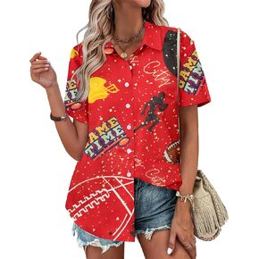 Football Game Day Shirts Women : Hawaii Shirts Football Team Fans Outfits Football Season Button Down Blouse Tops