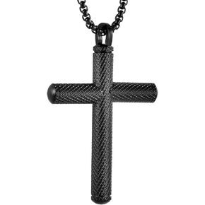 Urn Cross Necklace Stainless Steel Lager Cross Pendant Necklace for Ashes Silver Black Necklace Christian Jesus Necklace Memorial Pendant Jewelry Gift for Men