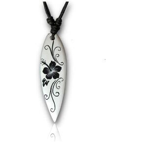 Adjustable Organic Wood Surfboard Pendant Necklace - Beach Necklaces or Surfer Necklace for Women or Men