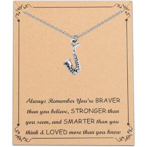 FUSTMW Saxophone Pendant Necklace Saxophone Lover Gifts Alto Sax Necklace Musical Instrument Jewelry Graduation Gift Music Student (Silver)