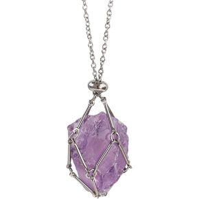 FANASY Crystal Holder Necklace - Stainless Steel Cage for Stones, Crystal Pendant Necklace With Adjustable Length, Natural Gemstone Jewelry for Women Men