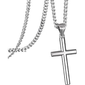 murtoo 925 Silver Cross Necklace for Men, Sterling Sliver Men’s Cross Necklace with Curb Chain, Religious Pendant Necklace Gifts for Men