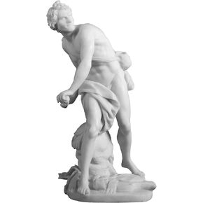 Veronese Design 11 1/4 Inch David Arming Slingshot Greek Resin Sculpture Marble White Finish