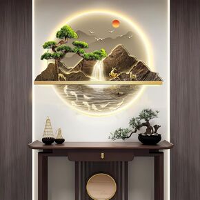 QJSZMEI 3D wall art chinese, 3D Wall Art Decor, wall sculpture painting decoration art, 3D Wall Sculpture Painting Decoration,3D painting with Led light for Home Entrance Hallway Bedroom