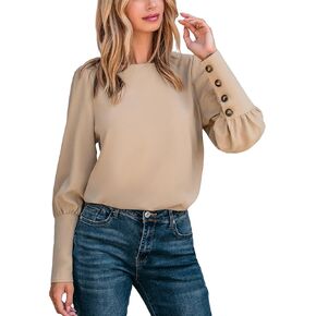 CUPSHE Womens Top Woven Mock Neck Puff Long Sleeves Buttons Blouse Casual Loose