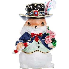 Hand Painted Enamel Trinket Box, Unique Home Decor Figurine Keepsake Collectible, Personalized Elegant Handmade Statue Ornament (Rabbit-Boy)