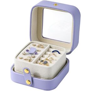 CASEGRACE Clear Lid Travel Jewelry Organizer Small Jewelry Box Portable Jewelry Travel Organizer Display Storage Case for Rings Earring Necklace Bracelet, Gift for Women(Purple)