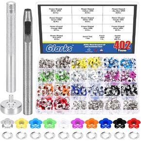 Glarks 402pcs 5mm(3/16in) Flower Eyelets Grommet Set, 10 Colors Metal Flowers Eyelets with 2pcs Install Tool Kit for Shoe Eyelets, Belt, Bags, Bookmarks, Paper, Scrapbooking and Other Leather Project