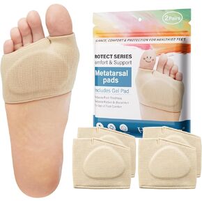 Metatarsal Pads for Men and Women - Gel Cushions for Ball of Foot Pain Relief, Sesamoiditis, Metatarsalgia, Morton's Neuroma - 2 Pairs Fabric Sleeves with Gel Inserts (Black, M)