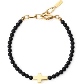 GAVU Men’s Black Onyx Bracelet Beaded Bracelet Cross Bracelet for Men