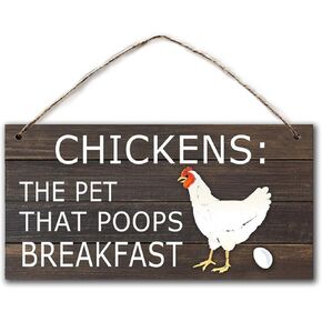 Chickens: The Pet That Poops Breakfast, Farm Sign, 5"x10", Rustic Signs, Fun and Unique Gift, Funny Sign, Home Gift