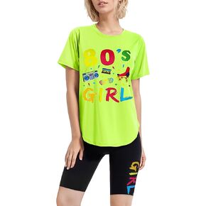 80s Outfit for Women,80s Girl Letter Short Sleeve Top and Shorts Cosplay Costume Set