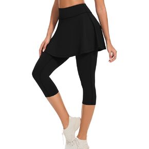 WOWENY Women Tennis Skirted Leggings with Pockets Athletic Ruffle Skirt with Leggings Golf Skort Pickleball Clothing