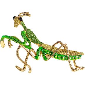 Rhinestone Big Praying Mantis Brooch Pin for Women Men Gold Plated Fashion Green Crystal Long Insect Animal Grasshopper Brooches Scarf Suit Lapel Pins Vintage Creative Dress Accessories Theme Party