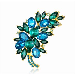Vintage Sparkling Flower Leaf Brooch Pin Premium Rhinestone Brooch Multicolor Feather Brooch Lapel Pin Red Green White Purple Crystal Gem Brooch Large Feather Brooch Clothing Hat Bag Suit Clothing Jewelry for Women