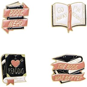 4 Pcs Cartoon Books Enamel Pin for Women Girls Cute Novelty Letter Book Aesthetic Brooch Set Backpacks Collar Clothing Badge Hat Diy Creative Decorative Lapel Pins Student Reading Book Lovers Graduation Gifts