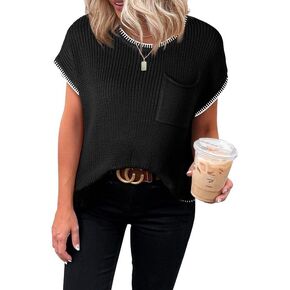 Dokotoo Women's Casual Short Sleeve Loose Tunic Tops Lightweight Knit Spring Pullover Sweater Blouses